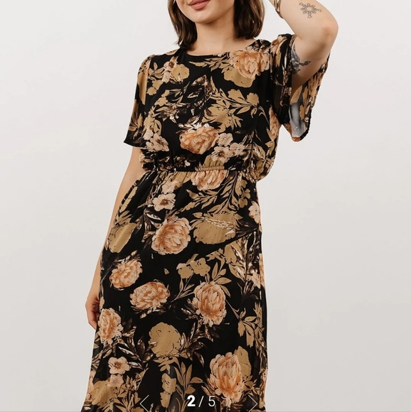 NEW BEAUTIFUL BLACK FLORAL ASSYMETRICAL DRESS - Picture 3 of 5
